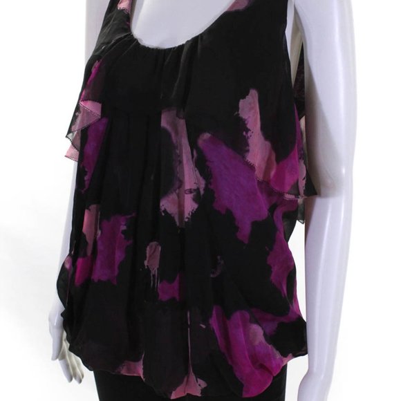 Diane Von Furstenberg Sleeveless Scoop Neck Ruffled Blk Pink Sz 10 #106 - Picture 5 of 11